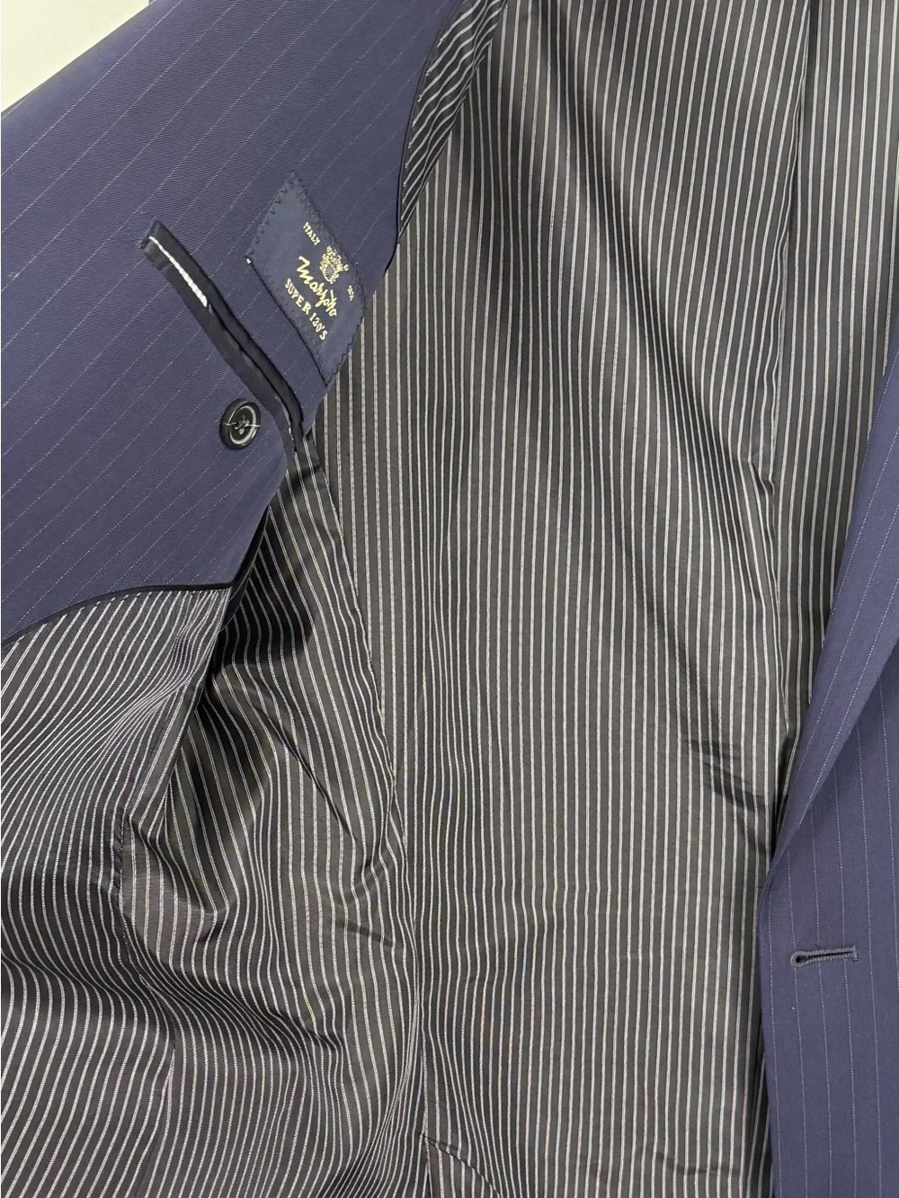 Banana Republic Italy 1836 Marzotto Super 130s Dark Navy Pinstripe Blazer 40 R